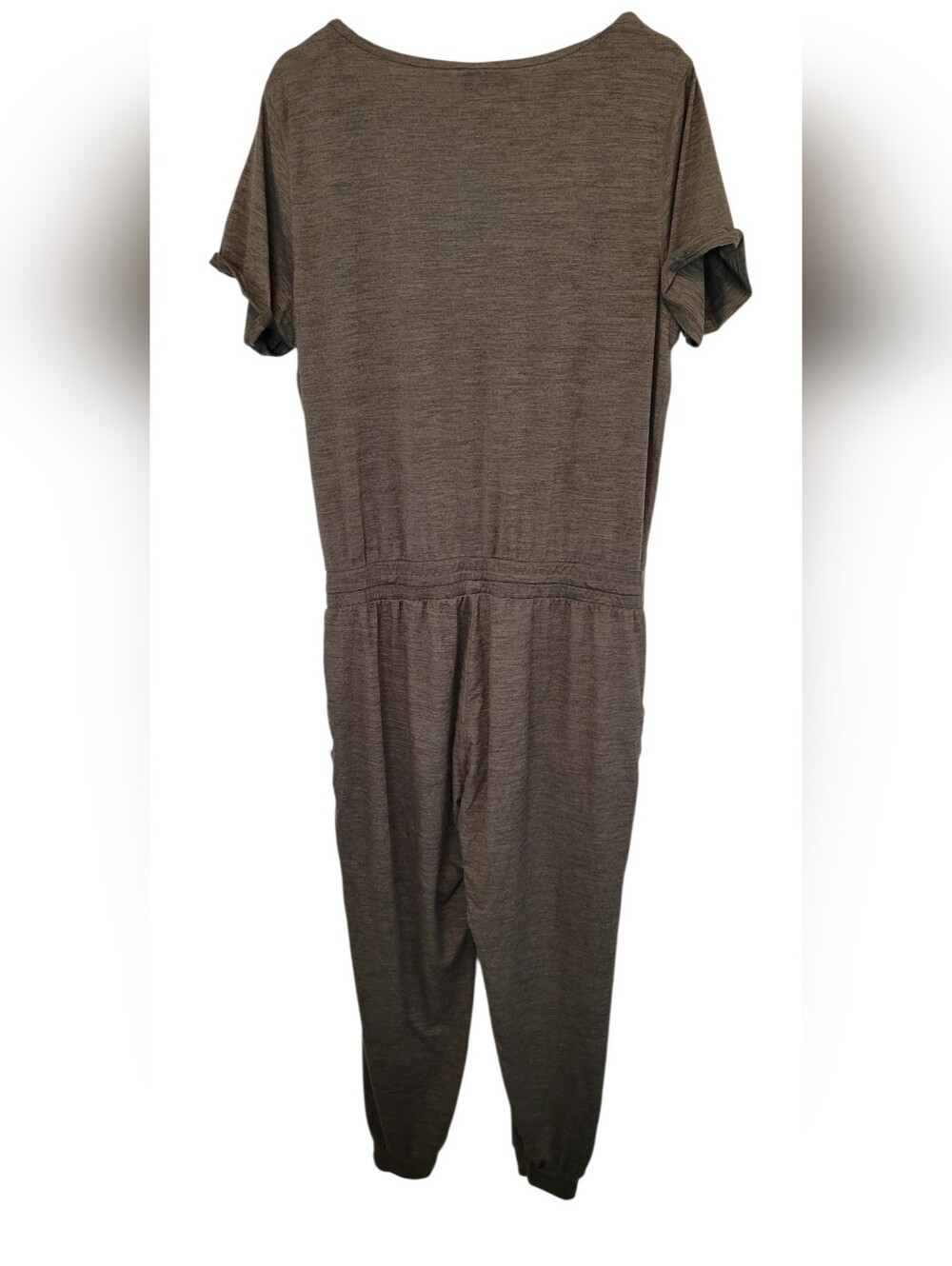 Vuori Halo Essential Jumpsuit Large Heathered Taupe Brown Lounge Jogger Pockets - Picture 3 of 9